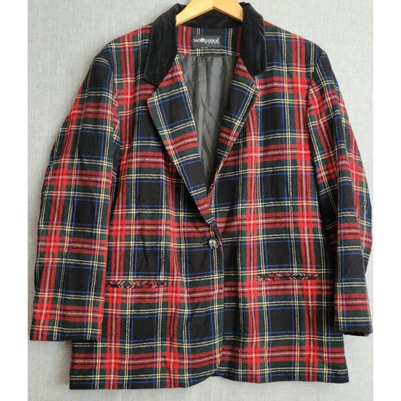 Vintage Sag Harbor Blazer Red Plaid Wool Blend Blazer Lined XL - Picture 1 of 7